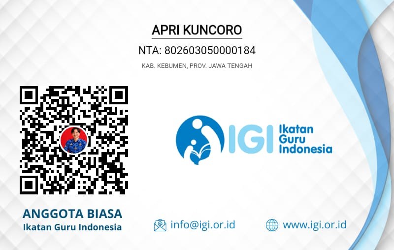 Kartu anggota Ikatan Guru Indonesia atas nama Apri Kuncoro